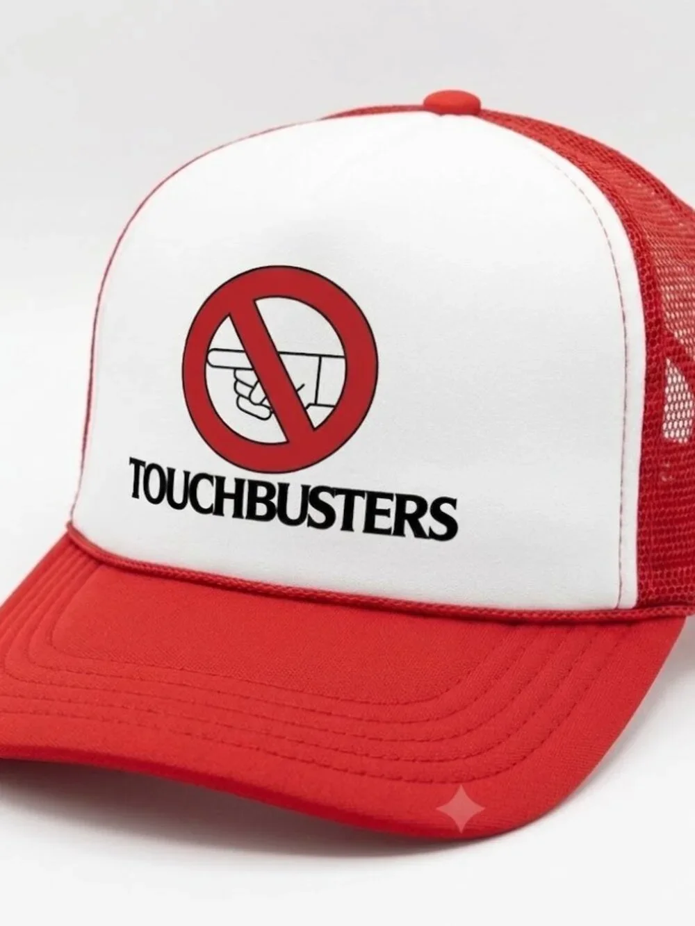 Touchbusters No Touching Printed Red White Foam Rope Trucker Hat Snapback New 80